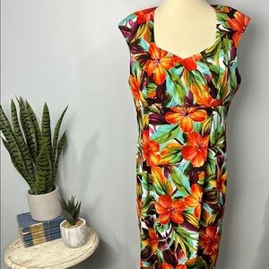 Dressbarn Vibrant Tropical Floral Sheath Dress Size 16